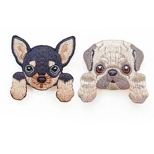 2pcs Brooch Pin Embroidery Cartoon Lifelike Chihuahua Pug Dog Children Unique - Picture 1 of 7