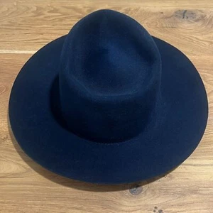 Lindsay Dunn dunkelblau Wollfilz breite Krempe Fedora Hut Größe Medium - Bild 1 von 10