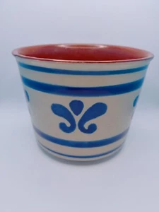 Vintage Inarco Pottery Japan Folk Art Blue Tan Vase Planter Bowl 5-3/4" x 4-1/2" - Picture 1 of 12