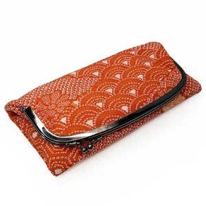VTG Japanese Folding Clutch Bag Orange & White Silk Shibori for Kimono Kitsuke - Picture 1 of 6
