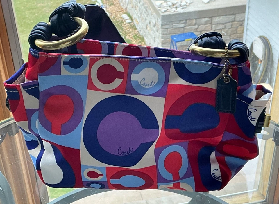 Coach Madison Satin Graphic Op Art Resort Handbag, 2000 era. No scarf/coin purse - Image 1 of 4
