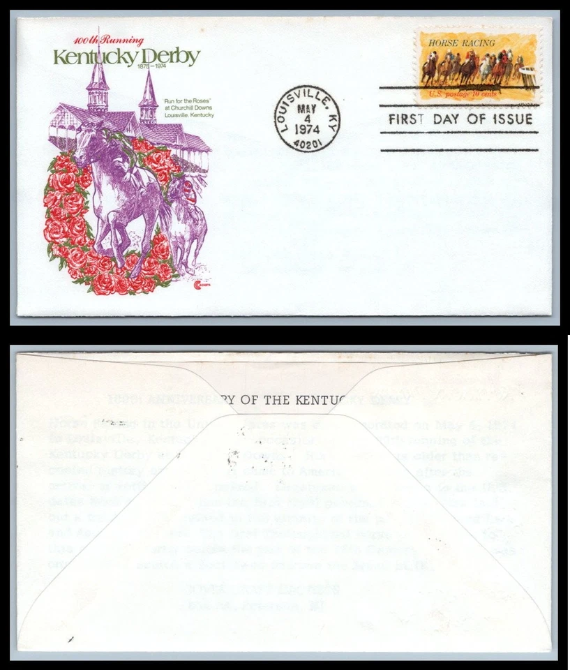 US FDC # 1528 10c Horse Racing  CCCachets  S.Cancel 1974, 9p9818 - Image 1 of 1