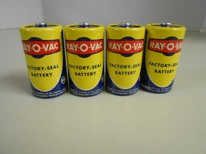 Juego de cuatro baterías de celda D Ray-O-Vac vintage a prueba de fugas de 20 centavos - Imagen 1 de 6