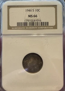 1946 Roosevelt Dime NGC MS66 Beautifully Toned - Picture 1 of 11