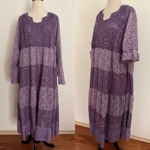 NEW Made in Italy Lavender Lace V-Neck Boho Maxi Dress Long Sleeve One Size NWT - Picture 1 of 15