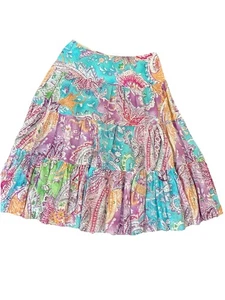 Lauren Ralph Lauren Tiered Paisley Linen Midi Skirt Size PS - Picture 1 of 6
