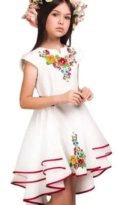 Girls Sz 6 Ivory White Embroidered Flowers Tiered Frilly Flounce Church Dress - Picture 1 of 11