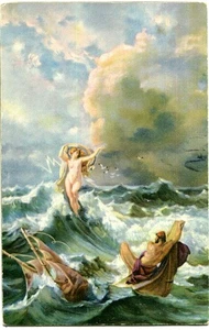 Erotik-Künstler-AK Frau, nackt, in Meereswellen ODYSSEUS UND LEUKOTHEA 10er - Bild 1 von 1