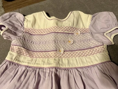 Vintage Honeysuckle Pastel Purple and Yellow Smocked Dress Size 3T - Image 1 of 4