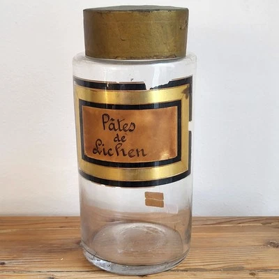 Bocal d'Apothicaire Pot à Pharmacie en Verre Soufflé Pâte de Lichen Fin XIXe - Photo 1/4