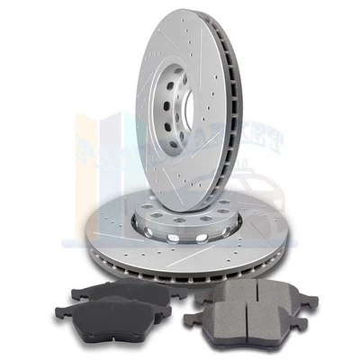 2X Front Discs Brake Rotors and 4X Pads For 2000-05 Volkswagen Passat Drill Slot Foto 1 de 4