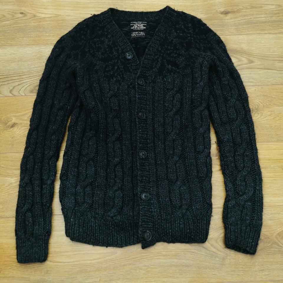 Cardigã All Saints Vargan masculino G grande cinza tricô de lã robusta alpaca - Imagem 1 de 4