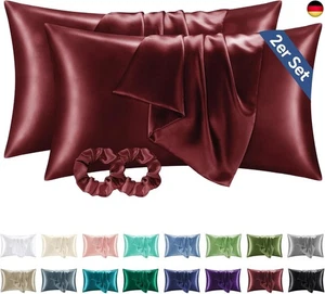 BEDELITE Satin Kissenbezug 40 x 80 Rot - Kopfkissenbezug 2er Set Weich wie - Bild 1 von 7