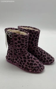 Bearpaw Purple/Pink Cheetah Wool Blend Sheepskin Boots - Size 1 - Picture 1 of 6