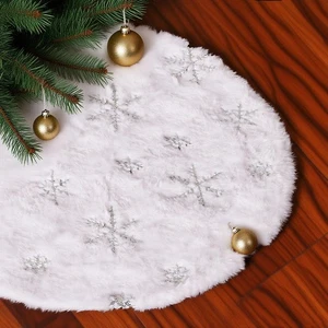 18 Inches Christmas Tree Skirt, White Plus Xmas Tree Skirt with Silver Snowfl... - Bild 1 von 7