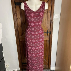 Long Tall Sally Vintage Women Red Paisley Sleeveless Belt Flare Dress UK 12 - Picture 1 of 12