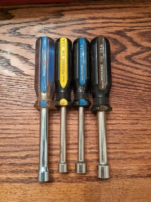 Lot 4pcs. MASTER MECHANIC Nut Drivers - SAE Sizes 5/16, 3/8(X2) 7/16 , USA  - Image 1 of 4