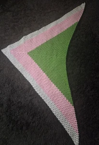 Vintage Crochet Granny Shawl Wrap Handmade Green Pink White Triangle 35"x 77" - Picture 1 of 4