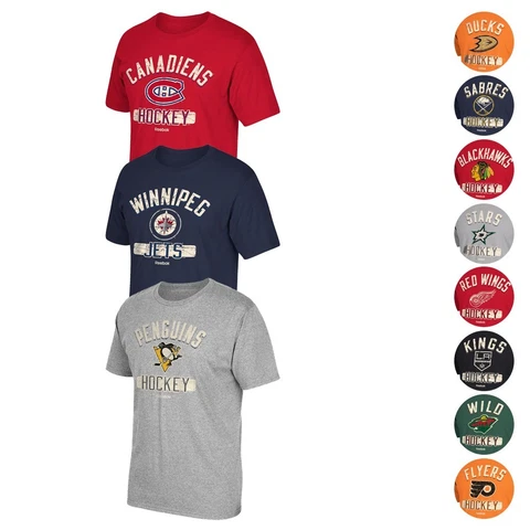 NHL Reebok "Historic Arch" No Shield Distressed Print Team Graphic T-Shirt Men's Cover