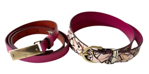 Fossil Solid Pink/Multicolored Geo Print Leather Belt Womens M/ L Y2K Lot of  2 - Picture 1 of 14