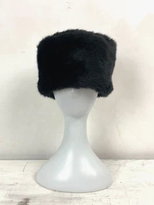 Vintage Faux Fur Pill Box Hat Black One Size Quilted Lining Womens Winter Hat - Picture 1 of 6