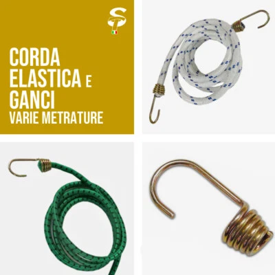 Corda Elastica o treccia con Ganci varie misure per telo occhiellato barca STI - Immagine 1 di 4