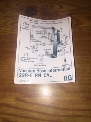 1989 Toyota Truck Pickup 4runner Vacuum Diagram Decal Sticker Repro 22RE CAL #BG - Image 1 of 2
