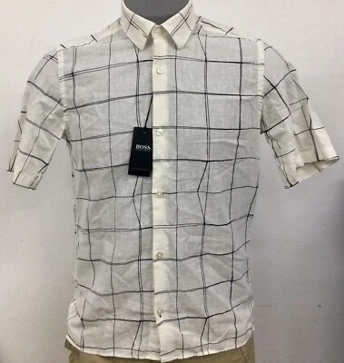 Hugo Boss Men's White & Black Striped Lined S/S Button-Down NWT $178 Choose Size - Image 1 of 3