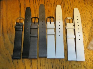 New Old LeJour HIRSCH Watch Leather Bands -16MM Lug Stripes-White Black Grey - Picture 1 of 10