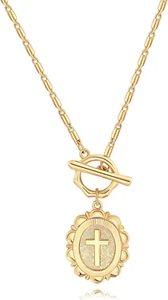 Collar Colgante Chapado en Oro 18K Medallón Moneda Forma Y Cadena Palanca Collar f - Imagen 1 de 12