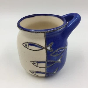 Vintage Artesa jam jar sugar bowl fish motif cobalt blue hand painted Ecuador - Picture 1 of 6