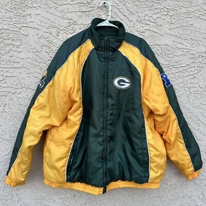 Green Bay Packers Jacket Mens Green Yellow Double Sided W Fleece Sz XL NFL - Picture 1 of 18