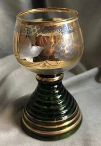 T.S. Hanseatic Vintage Roemer German Wine Glass Music Box Etched Green Gold EUC - Picture 1 of 9