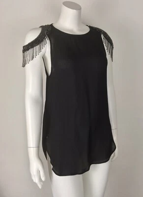 Haute Hippie Women’s Crystal Embellished Cold-Shoulder Top NWT Black M 100% Silk - Image 1 of 4