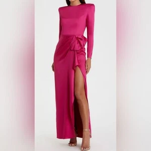 NUEVO Maxi Vestido Mac Duggal 26676 Talla 18 Rosa Satinado Estructurado Hombro Abertura Alta - Imagen 1 de 15