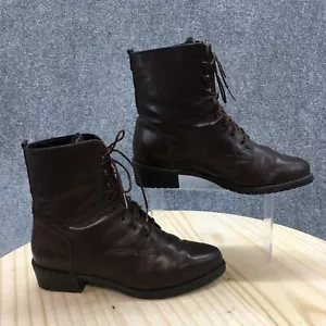 Blondo Combat Boots Womens 9.5 B Brown Leather Lace Up Block Heels Almond Toe - Picture 1 of 19