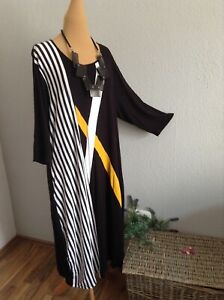 ZEDD PLUS: tolles Shirt-Midi-Kleid  schwarz-weiß-gelb  Gr.4  /48-50