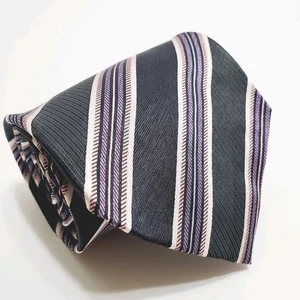 Kilburne and Finch Purple & Black Stripe Pattern Men's Silk Necktie 61x4" - Picture 1 of 5