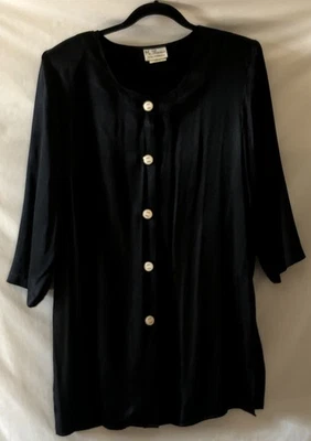 Años 80 De Colección Ms Basia California Mujer 12 Ligero Negro Sedoso Largo Slv Abotonado Foto 1 de 4