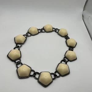 Vintage Rare Deco Modernist MONET '84 Cream, Gunmetal Necklace Chunky - Picture 1 of 10