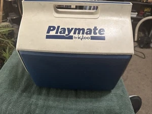 Vintage Blue & White Playmate Cooler By Igloo With Push Button Open - Picture 1 of 12