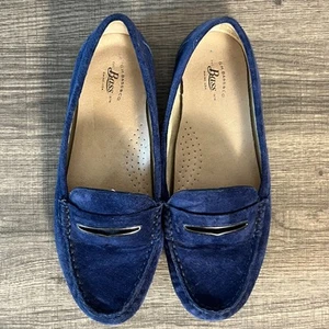 GH Bass Blair Penny Loafers 6.5 Leather Moc Toe Blue Suede Shoes Comfort Flats - Picture 1 of 9