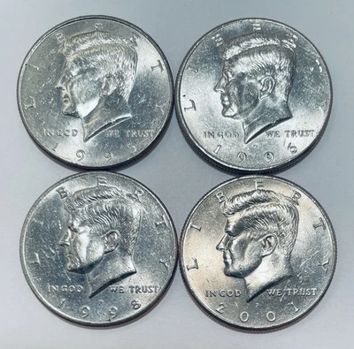 1995, 1996, 1998, 2001  P Kennedy Half Dollar Error Lot, Die Crack Errors - Image 1 of 4