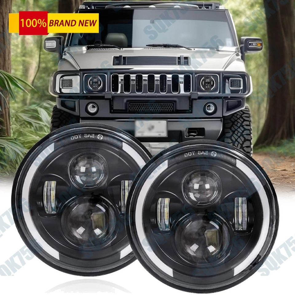 Круглые 7-дюймовые светодиодные фары дальнего/дальнего света для AM General Hummer H1 H2 - Изображение 1 из 4