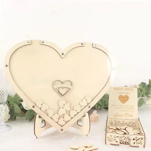 NATURAL 13" Wooden Heart Drop Top FRAME Wedding Guest Book Sign Set Party Events - Picture 1 of 8