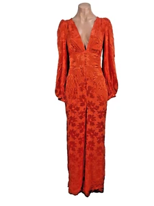 ASOS ORANGE YELLOW FLORAL PRINT BOHO Jumpsuit US2 UK6 Viscose Hippie Long Sleeve - Picture 1 of 11