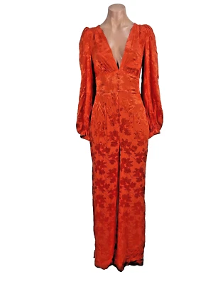 Mono boho estampado floral amarillo naranja de ASOS US2 UK6 viscosa hippie manga larga Foto 1 de 4