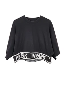 Ivy Park Top Cropped Womens Black Short Sleeve Size L - Picture 1 of 8