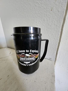 Vintage Harley Davidson Plastic Travel Coffee Mug With Handle/Lid Retro 80s Cup - Picture 1 of 5