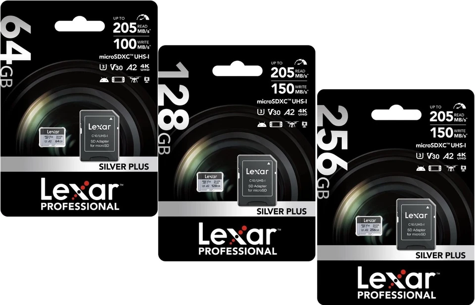 Lexar Professional SILVER PLUS microSDXC UHS-I U3 Karte 64GB 128GB 256GB - Bild 1 von 2